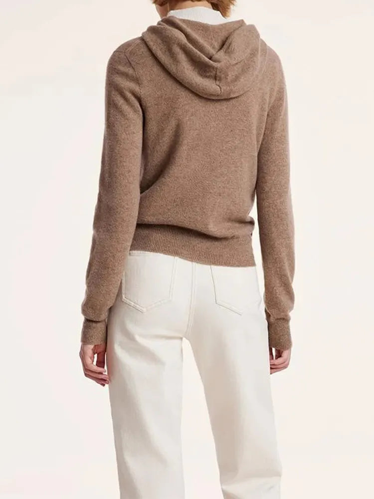Pure Cashmere Hooded Zipper Cardigan