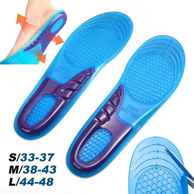 Silica Gel Orthotic Elastic Insoles Arch Support Shoe Pad Sport Running Gel Insoles Insert Cushion for Men Women Size 33 48