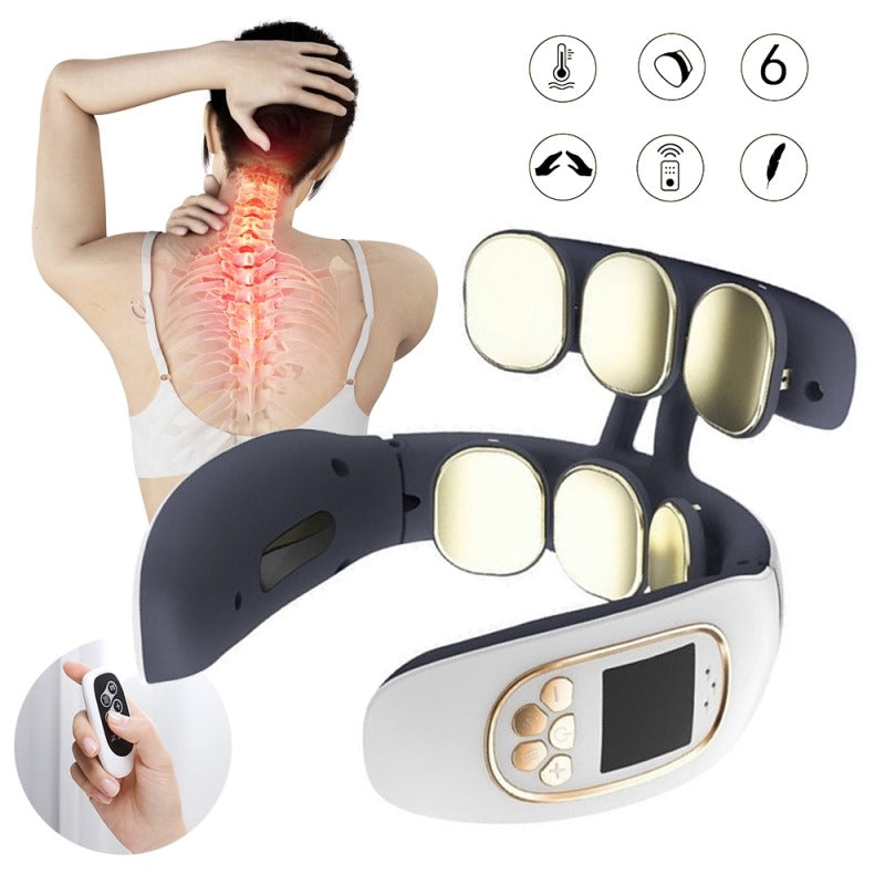 6 Heads Smart Neck and Back Pulse Massager Electric Heat Cervical Vertebra Relaxation Pain Kneading Health Massage Machine