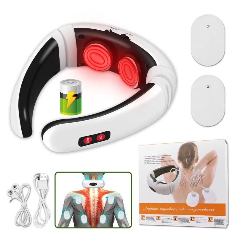 Rechargeable Neck Massager with Heat Intelligent Pulse Cervical Vertebra Shoulder Arm Massage Equipment for Office Home Travel