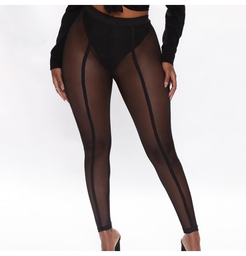 Fashion Lady Sexy See Through Fall Mesh Skinny Stretch Leggings Women Clothing Women'S Pants & Trousers