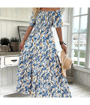 Custom Maxi Dress Vacation Floral Print Off The Shoulder Jumpsuit Long Skirt And Off The Shoulder Dress For women And Ladies