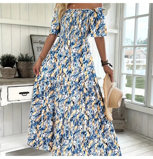 Custom Maxi Dress Vacation Floral Print Off The Shoulder Jumpsuit Long Skirt And Off The Shoulder Dress For women And Ladies