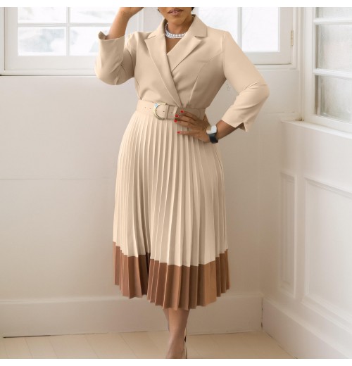 New Arrived Ladies Long Sleeve Women's Dresses Fashion Elegant Women's Clothing With Belt Pleated Dress