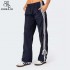 Women Side Striped Bow Loose Sweatpants Elastic Low Waist Active Long Pants with Side Pocket Streetwear Sporty Bottoms