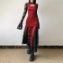 Autumn and Winter women's clothing contrast color modified new Chinese lace hollow slim dress for ladies