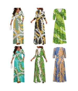 2024 Hot Sale Fashion Women's Spring Dress Hawaii Maile Leaves Hawaii Beach Luxury Dress for Ladies