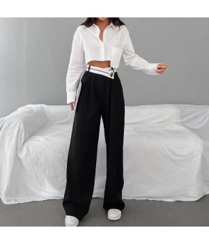 New Designs Mid Waist Women Wide Leg Trousers Fashion Casual Women's Pants