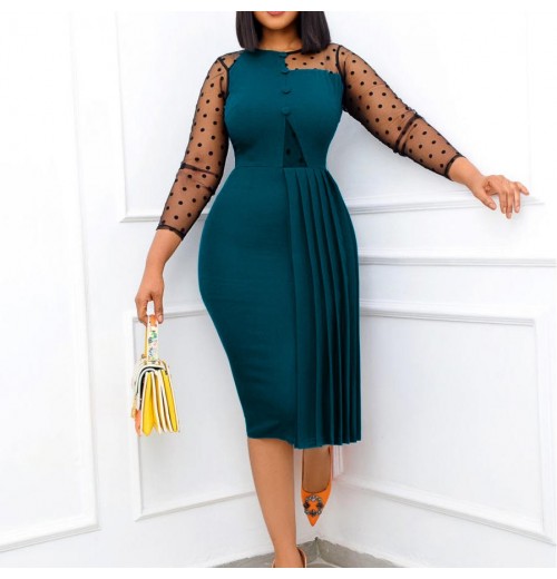 2022 Women Plus Size Dresses XL 2XL 3XL Lace Sleeve Mesh Sexy Elegant Midi Party Dress Loose Big Size Party Dress 2202